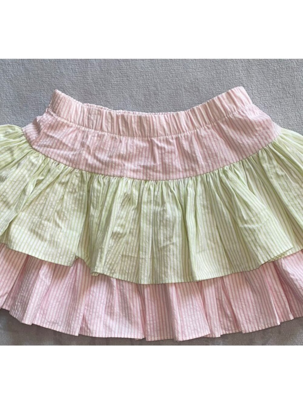 Castles & Crowns 3T tiered ruffle skirt pink green seersucker stripe NWOT preppy